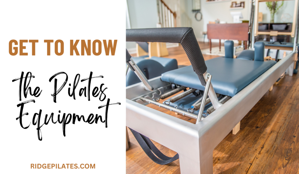 picture of a Pilates Reformer with text "Get to Know the Pilates Equipment"